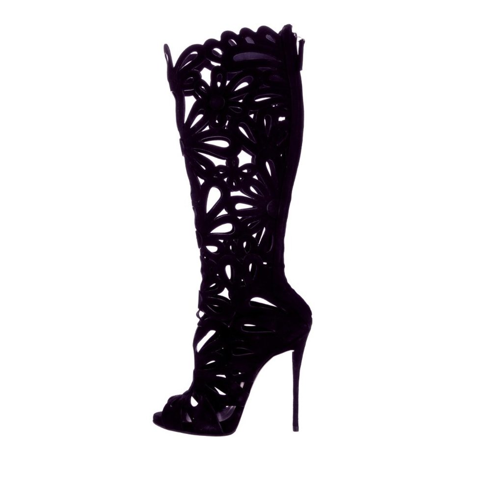 GIUSEPPE ZANOTTI Black Cutout Knee-high Boots
